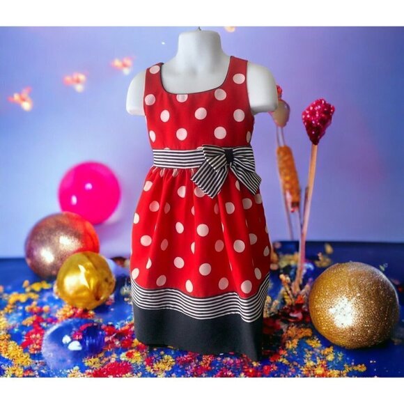 Bonnie Jean Girls Polka Dots Minnie Mouse Dress Size 3T Red White Zip Sleeveless - Picture 2 of 8